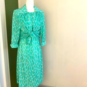 Vintage 60s 70s Sea Foam Green Printed Dress and Jacket Set